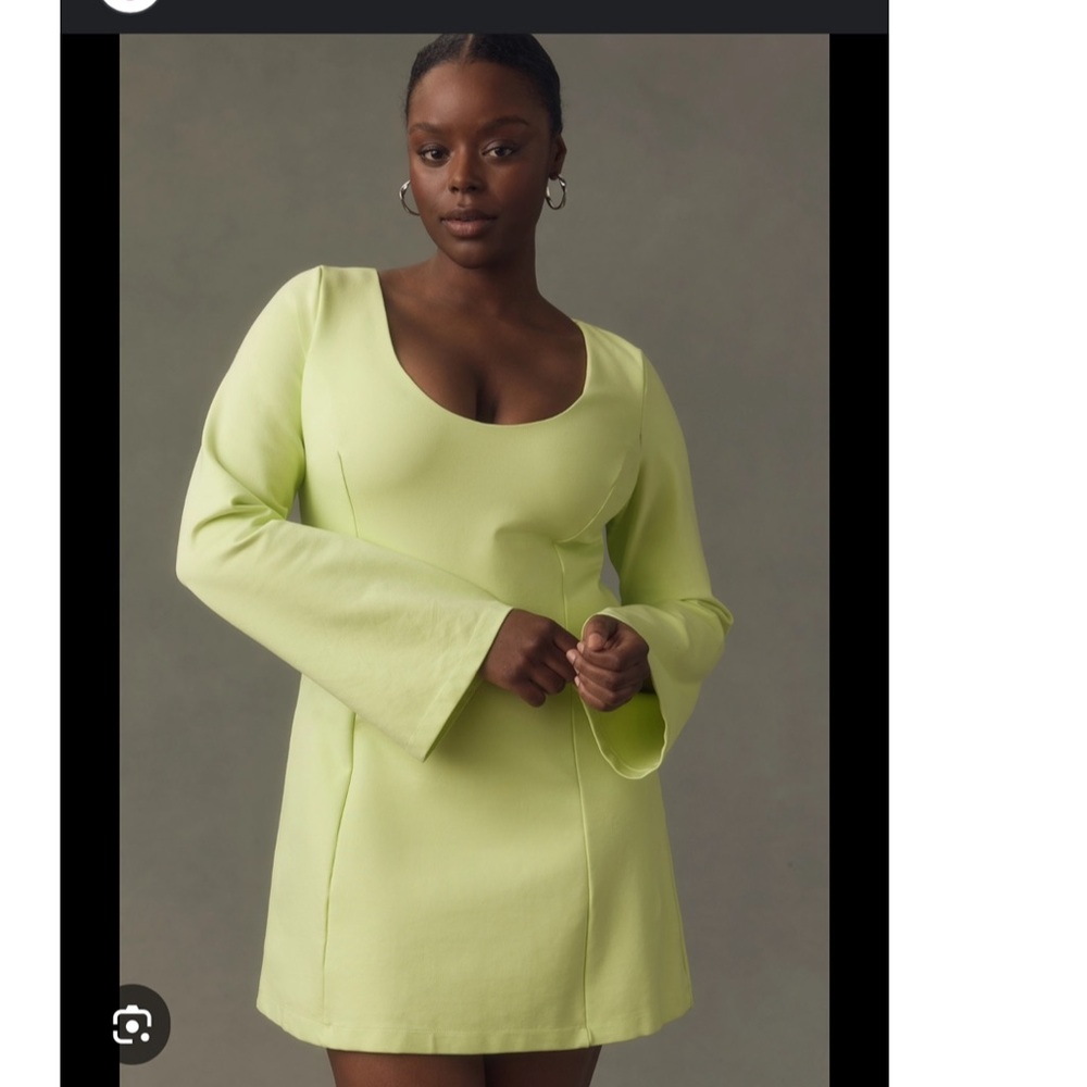 Anthropologie Green Ribbed Sheath Dress with Bell Sleeves